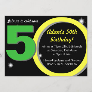Invitation Hommes fête d'anniversaire vert/jaune ciquantième