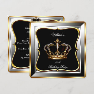 Invitation Hommes Noir Argent Or Anniversaire Prince King 2