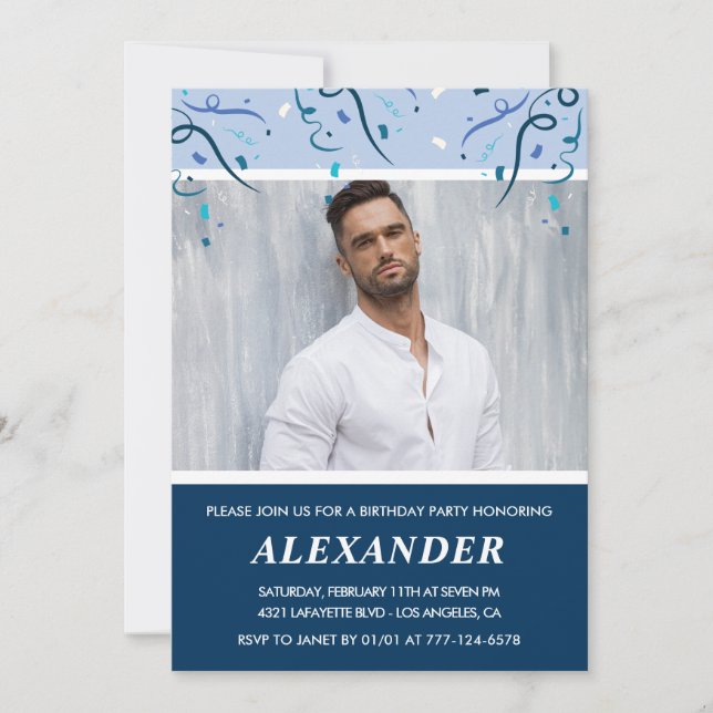 Invitation Hommes Photo Marine Blue 58e anniversaire invitati (Devant)