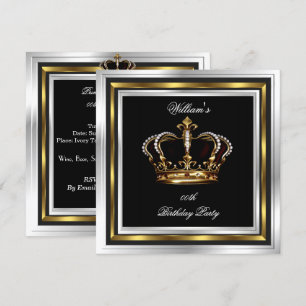 Invitation Hommes's Elegant Black Silver Birthday Crown