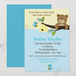 Invitation Honey Bear et Boy Bumble Bee Baby shower Invitatio