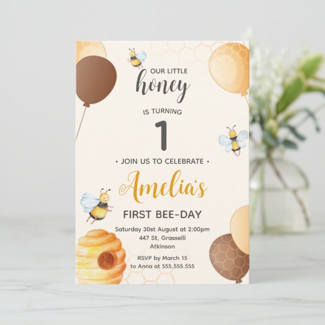 Invitation Honey Bee 1ère fête d'anniversaire (Debout devant)
