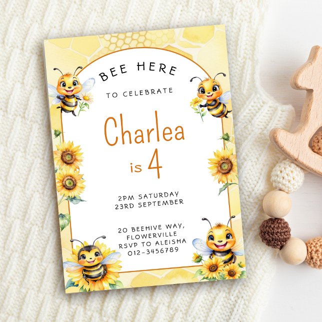 Invitation Honey Bee 4e anniversaire (Honey Bee 4th Birthday Invitation)