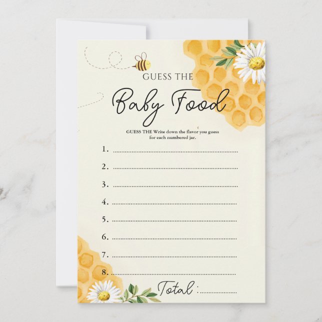 Invitation Honey Bee Guess the Baby Food Game Card (Devant)