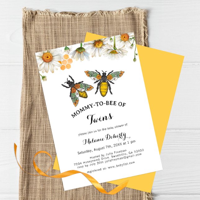 Invitation Honey Bee Mommy to Bee Twins Baby shower (Twins - Bumblebee Baby Shower)