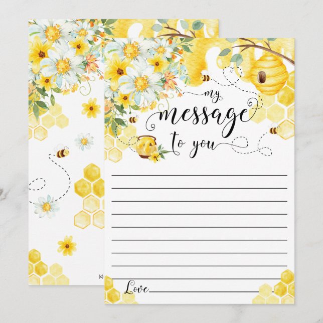 Invitation Honey Bees Yellow Floral Time Capsule Message Card (Devant / Derrière)