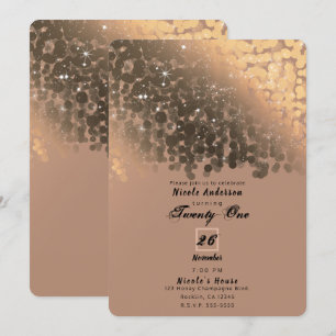 Invitation Honey Beige Champagne Golden Sparkle Lights Party