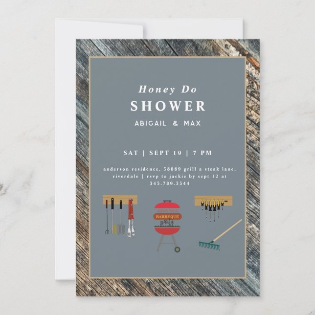 Invitation Honey Do BBQ Dusty Blue Couples Wedding shower (Devant)