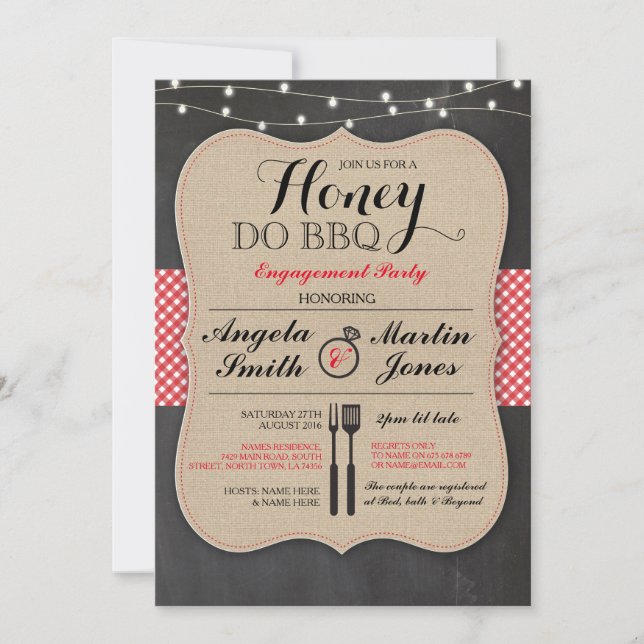 Invitation Honey Do BBQ Engagement Party I DO douche Invitati (Devant)