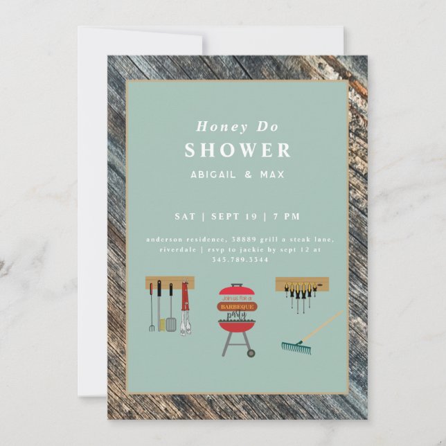 Invitation Honey Do BBQ Sage Couples Wedding shower (Devant)
