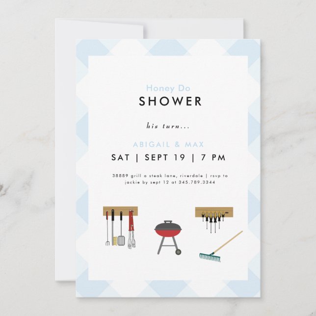 Invitation Honey Do Couples Wedding shower bleu (Devant)