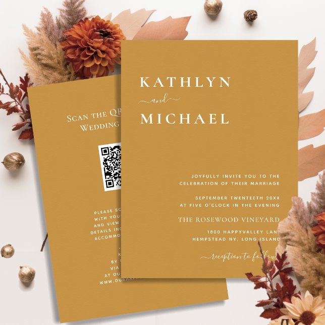 Invitation Honey Gold QR Code Tout en un Mariage moderne (Créateur téléchargé)