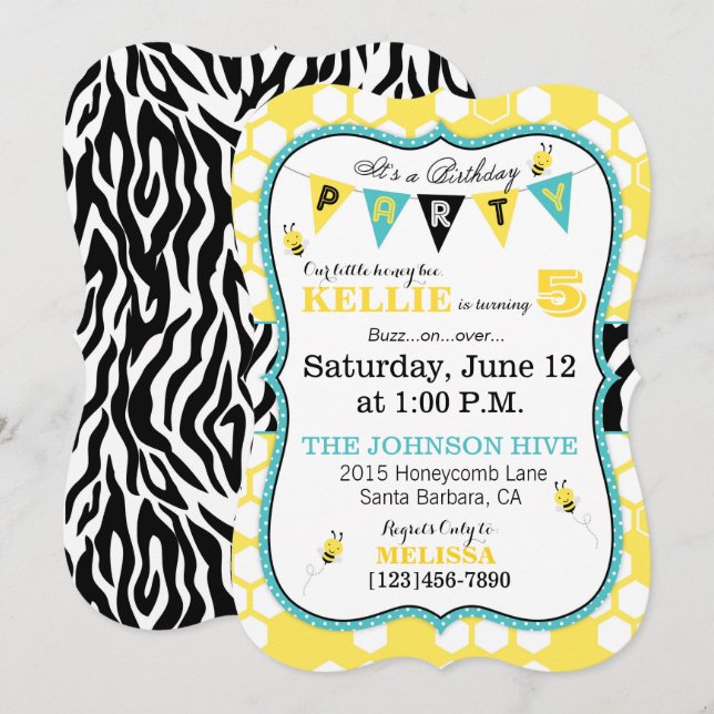 Invitation Honeypeb Poster de animal Bee Anniversaire Invitat (Devant / Derrière)