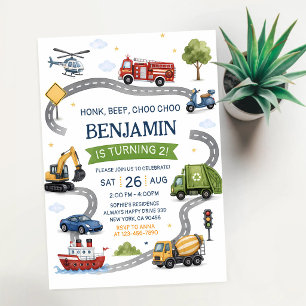 Invitation Honk Bip Tchou Tchou Camions Voitures Anniversaire