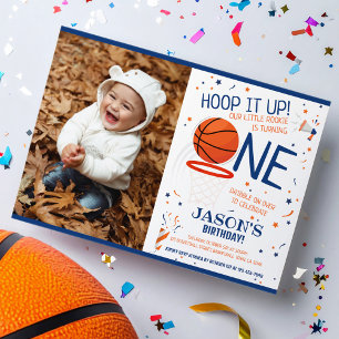 Invitation Hoop It Up Blue Photo Basketball 1er anniversaire