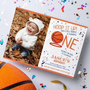 Invitation Hoop It Up Orange Photo Basketball 1er anniversair