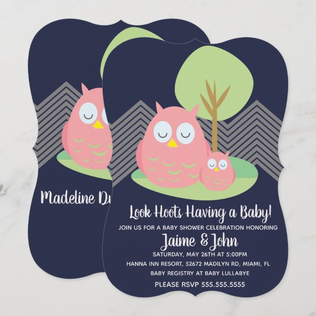Invitation Hoot de Baby shower de hibou moderne (Devant / Derrière)