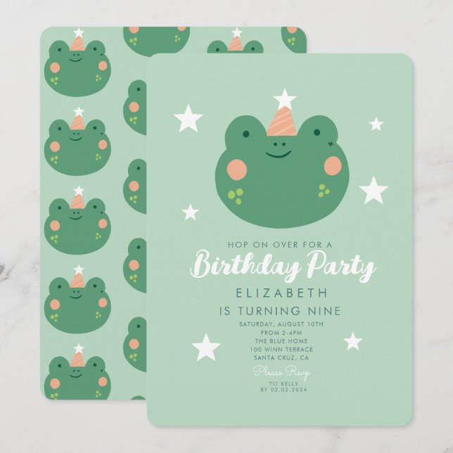 Invitation Hop on Over Frog Anniversaire (Devant / Derrière)