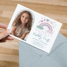 Invitation Horizontal rose I violet arc-en-ciel et coeurs Ann