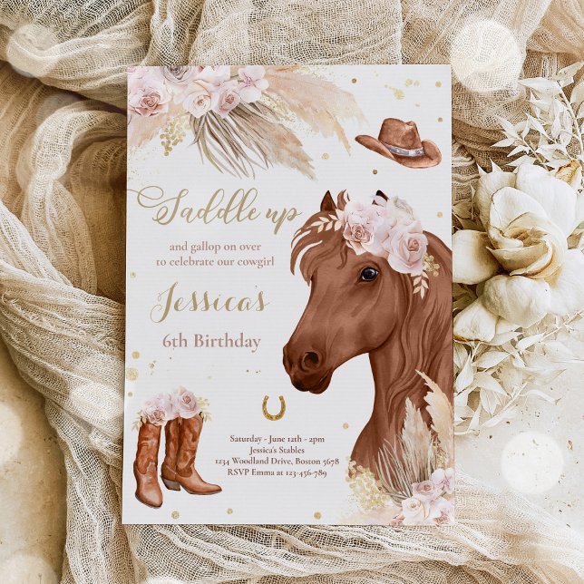 Invitation Horloge fête d'anniversaire Bohemian Cowgirl Birth (Créateur téléchargé)