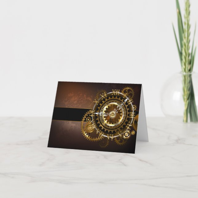 Invitation Horloge Steampunk avec des engrenages anciens (Devant)