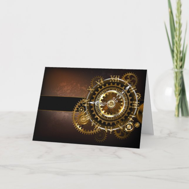 Invitation Horloge Steampunk avec des engrenages anciens (Devant)