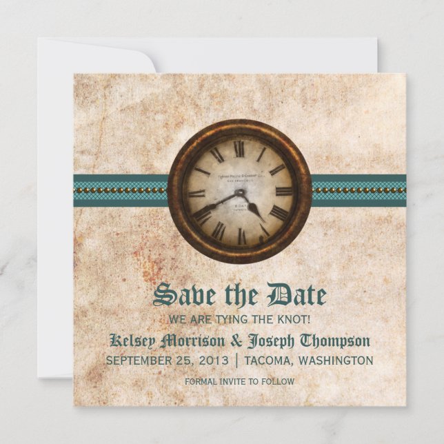 Invitation Horloge turquoise Enregistrer la date Annonce (Devant)