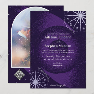 Invitation Horoscope mystique violet céleste Mariage de roue