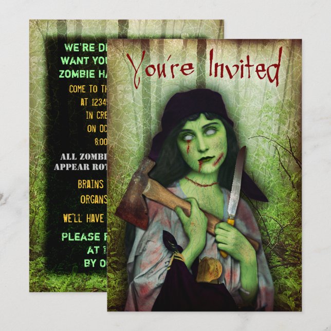 Invitation Horreur gothique de l'Halloween de la fille Zombie (Devant / Derrière)