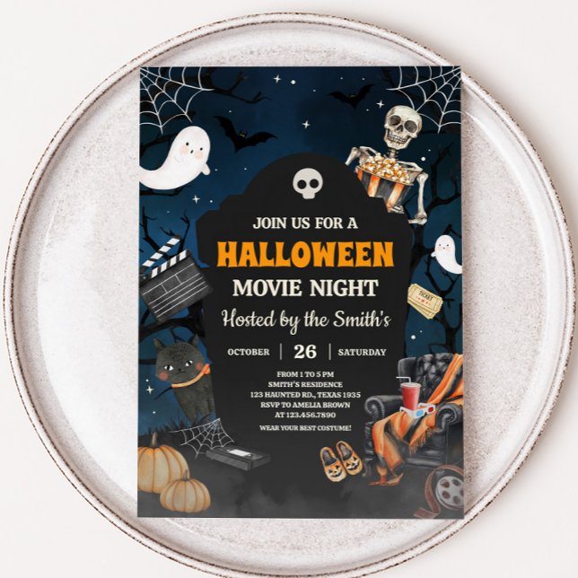 Invitation Horreur Horreur Halloween Soirée de cinéma (Scary Horror Halloween Party Movie Night Party Invitation)