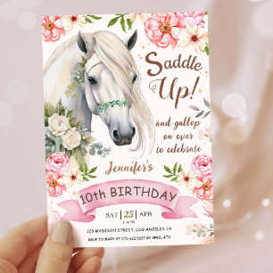 Invitation Horse Anniversaire Filles Rose 10e Anniversaire