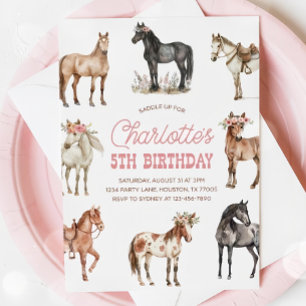 Invitation Horse Birthday Invitation, Floral Pony Invitation,