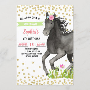 Invitation Horse Birthday Party Gold Parties scintillant Rose
