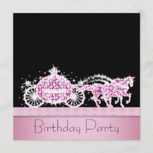 Invitation Horse Carriage Pink Black Princess