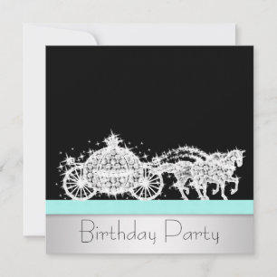 Invitation Horse Carriage Turquoise Blue Princess Anniversair