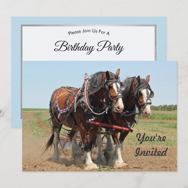 Invitation Horse Clydesdale Agriculture Photo Anniversaire (Devant / Derrière)