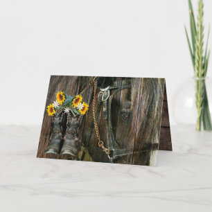 Invitation Horse Cowboy Boots Sunflowers Rustic Barque