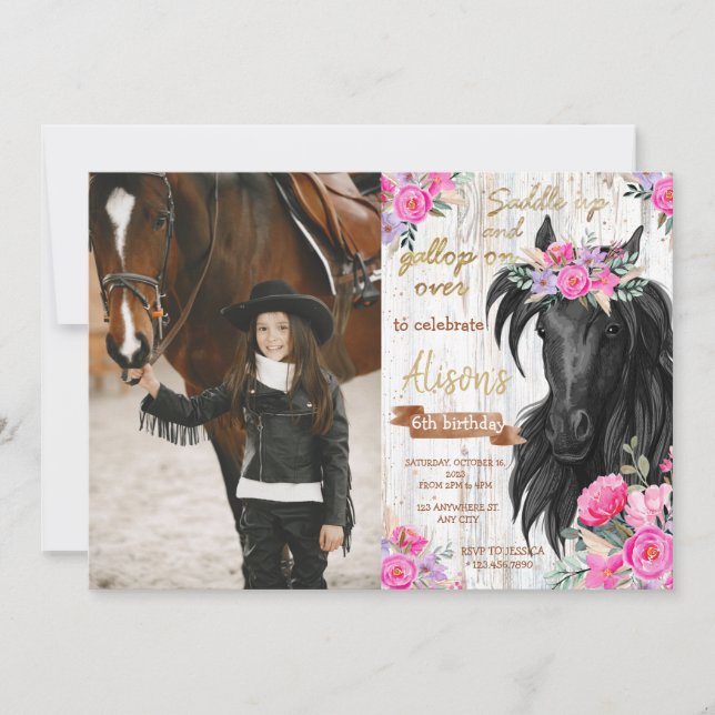 Invitation Horse fête d'anniversaire rustique Cowgirl Anniver (Devant)