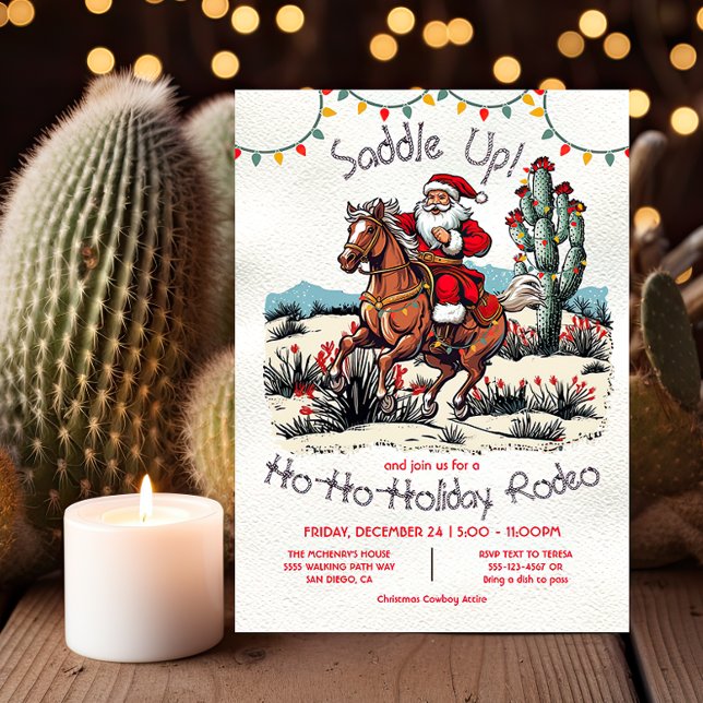 Invitation Horse Père Noël Fête Rodéo Désert Noël (Créateur téléchargé)