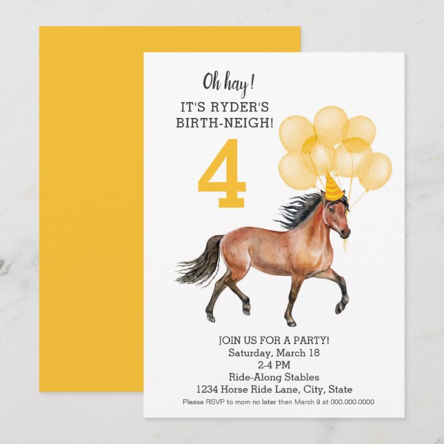 Invitation Horse Ride Anniversaire //Oh Hay C'est votre Naiss (Devant / Derrière)