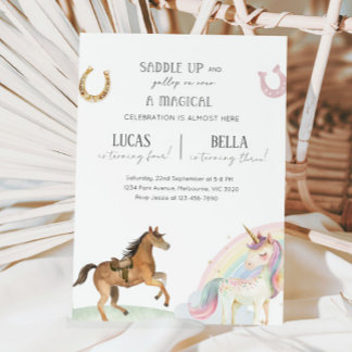 Invitation Horse & Unicorn Joint Birthday Party