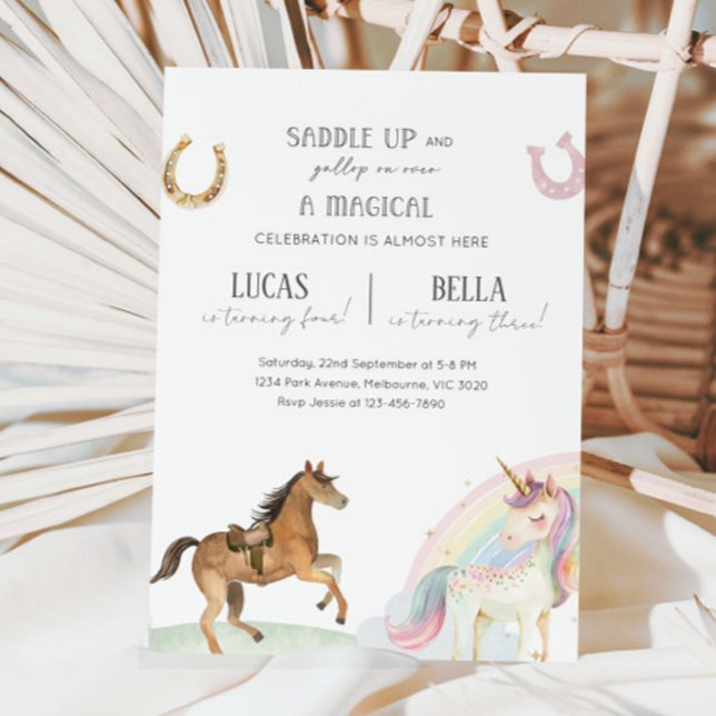 Invitation Horse & Unicorn Joint Birthday Party (Créateur téléchargé)