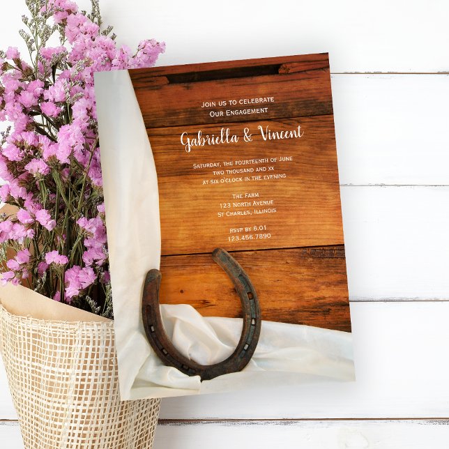 Invitation Horseshoe et White Satin Western Engagement Party (Créateur téléchargé)