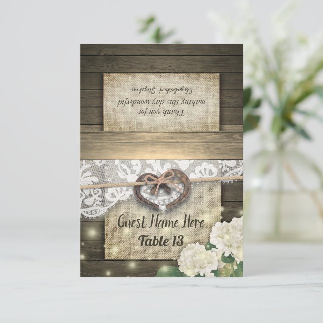 Invitation Horseshoe Hydrangea Wood Lace Mariage Numéro de ta (Debout devant)