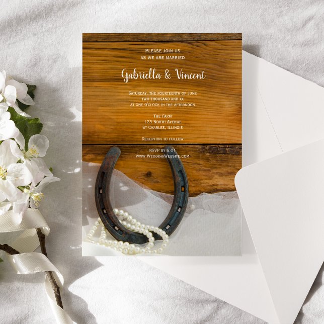 Invitation Horseshoe, Pearls et Barn Wood Mariage de l'Ouest (Créateur téléchargé)