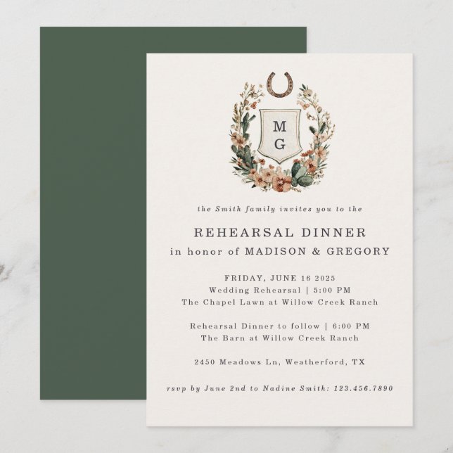 Invitation Horseshoe Western Country Wedding Rehearsal Dinner (Devant / Derrière)