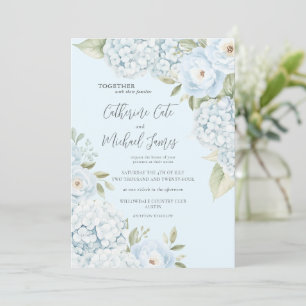 Invitation Hortensia Bleu Élégant Floral Mariage Budget 