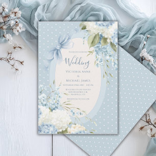 Invitation Hortensias Blancs Bleus Mariage Élégant Vintage 