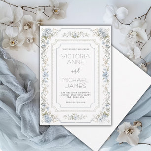Invitation Hortensias bleus Cadre Vintage Élégant 