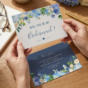 Invitation Hortensias Bleus Floral Veux-tu être ma demoiselle